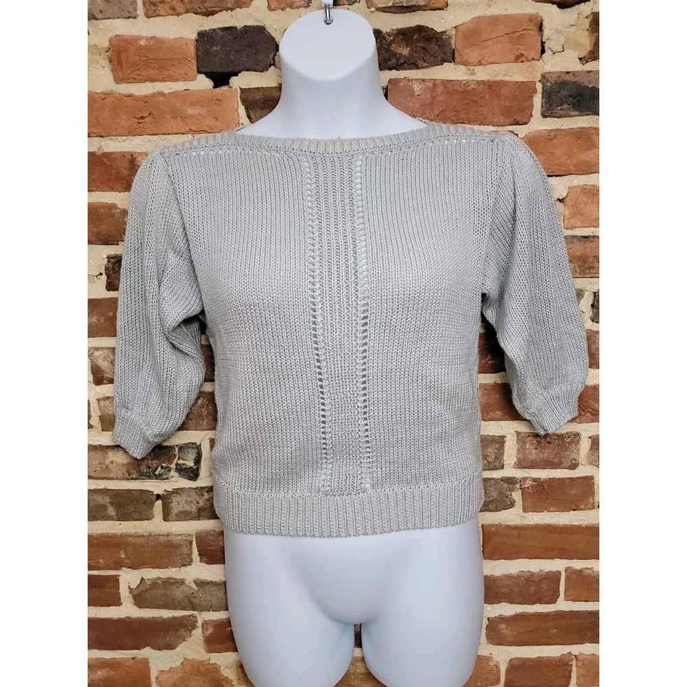 Vintage Diane Von Furstenberg Crop Sweater Womens Large Gray‎ Knitted Acrylic